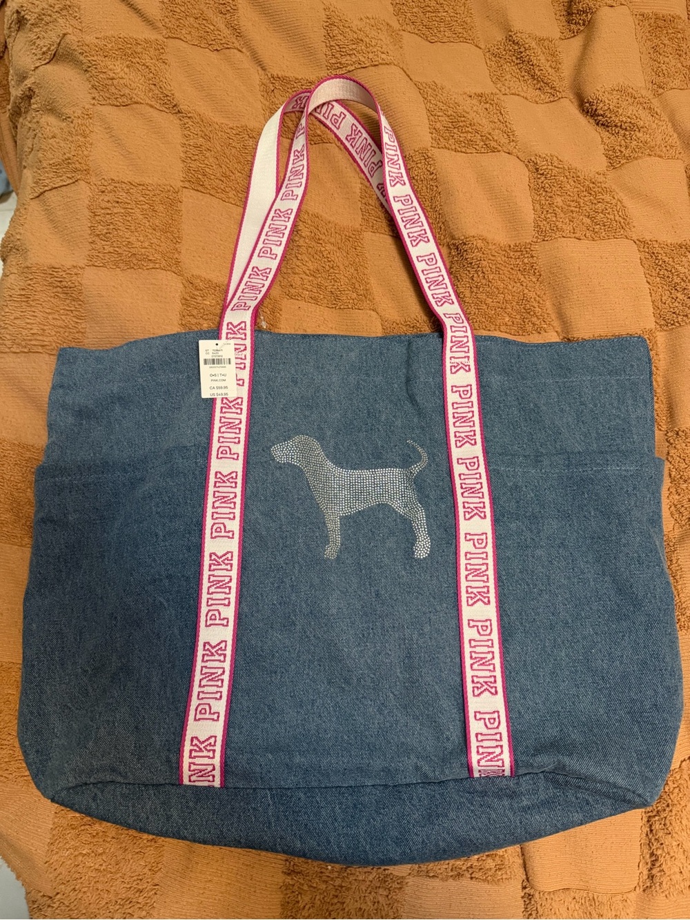 PINK Victoria's Secret Denim-Style Tote with Pink Logo Straps